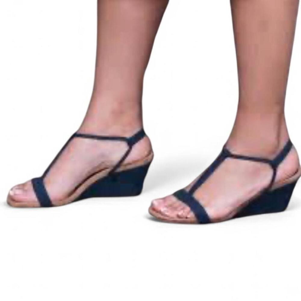 Wedge open toe denim suede